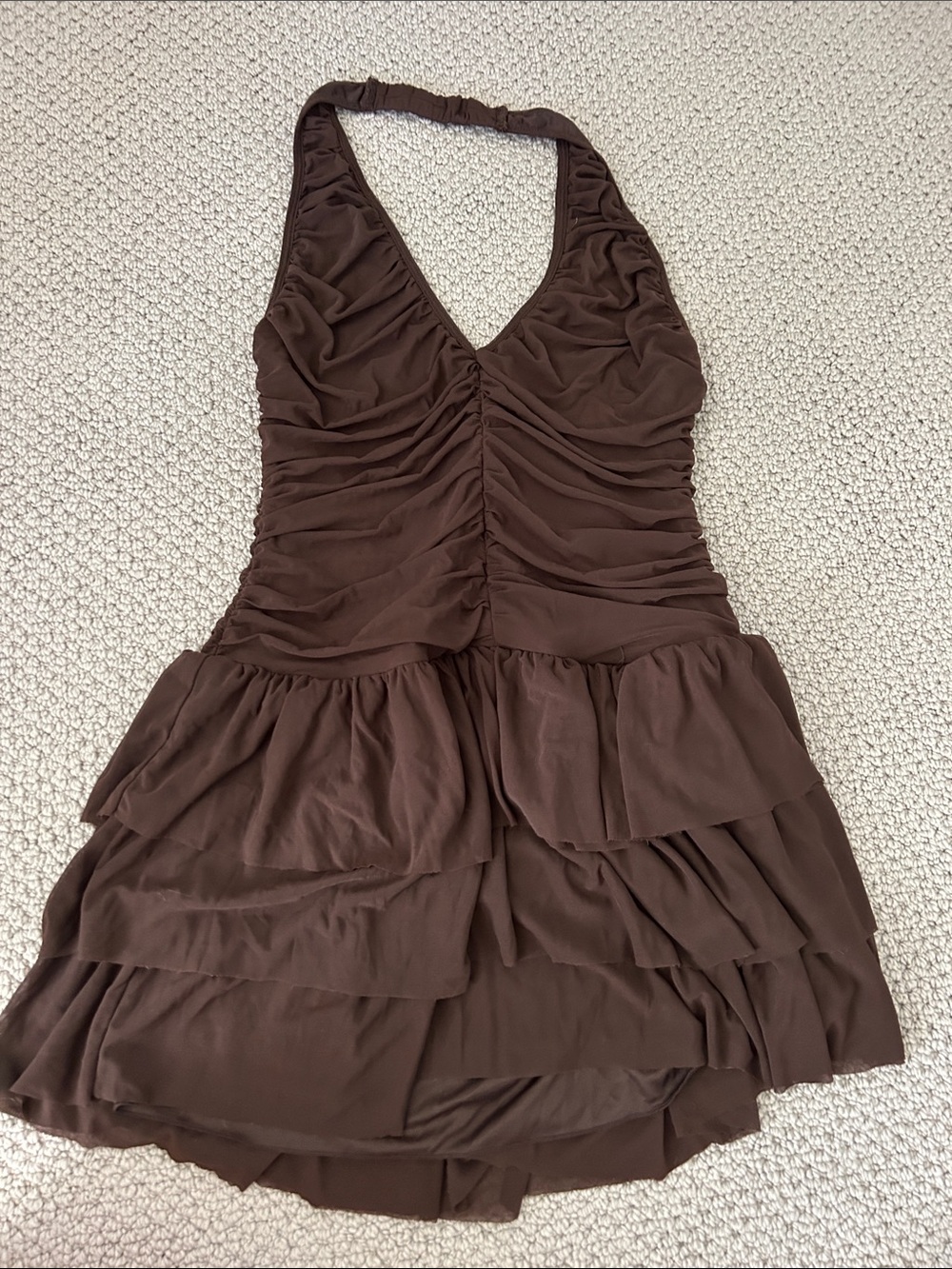 NWT Anthropologie Halter Brown Ruched Tiered Dress